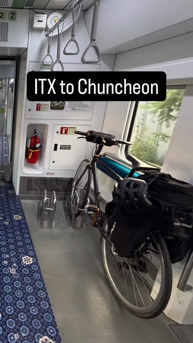#Bukhangang cycle path, east of Seoul. Took ITX train from Yongsan to Chuncheon (special bicycle tickets, 8 spots available per train), cost less than 10,000 won, takes 1h 20m! Took a leisurely two-day ride with many stops back home. 136 km